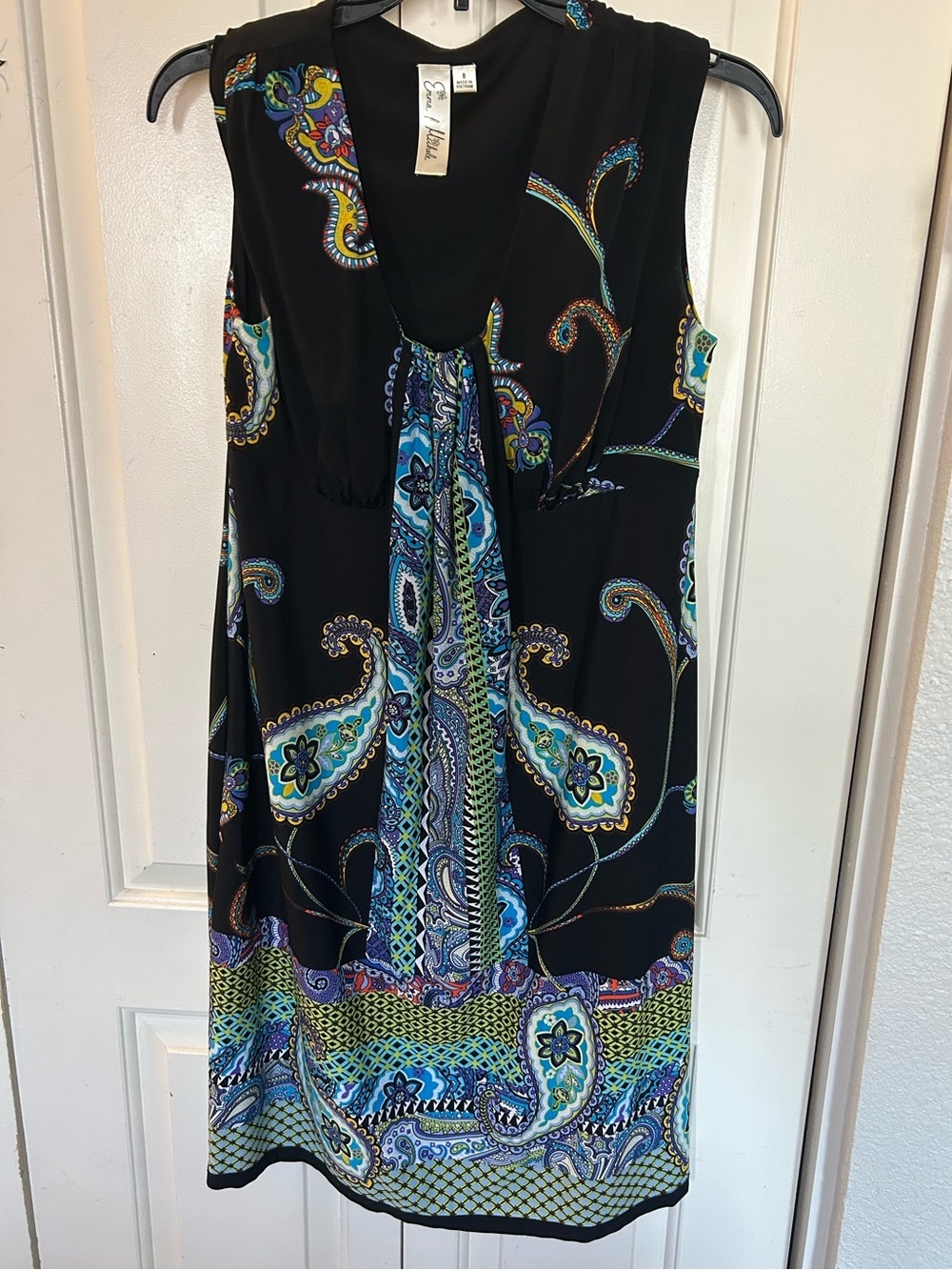 Emma & Michele Sleeveless Empire Waistline Paisley Print Dress Stretch Size 8